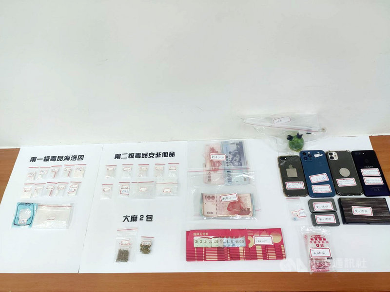 台南市警局26日逮捕一對前科累累的毒鴛鴦,不僅搜出海洛因等各式毒品,警方還查出連中央振興五倍券也被拿來購買毒品。(台南市警局提供)中央社記者張榮祥台南傳真 110年10月27日