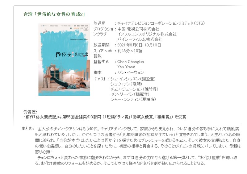 台劇「俗女養成記2」摘國際東京戲劇節戲劇獎海外作品特別賞。(圖取自國際東京戲劇節網頁j-ba.or.jp/drafes/index.html)