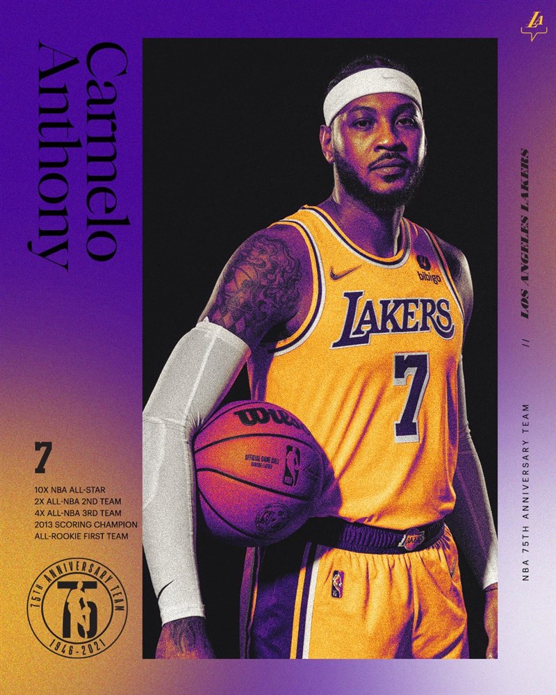 NBA洛杉磯湖人安東尼攻下23分。(圖取自twitter.com/carmeloanthony)