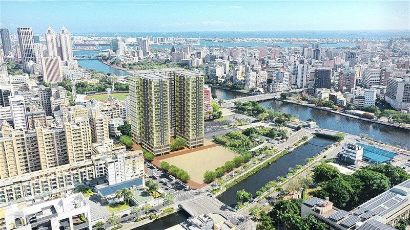 高雄鹽埕城中城大樓已被判定為危樓將拆除,高雄市政府11日表示,原址規劃興建鄰里公園,另規劃在相隔400公尺、臨市中路的七賢國中舊址興建社宅,安置部分住戶。圖為社宅完工模擬示意圖。(高雄市都發局提供)中央社記者蔡孟妤傳真 110年11月11日