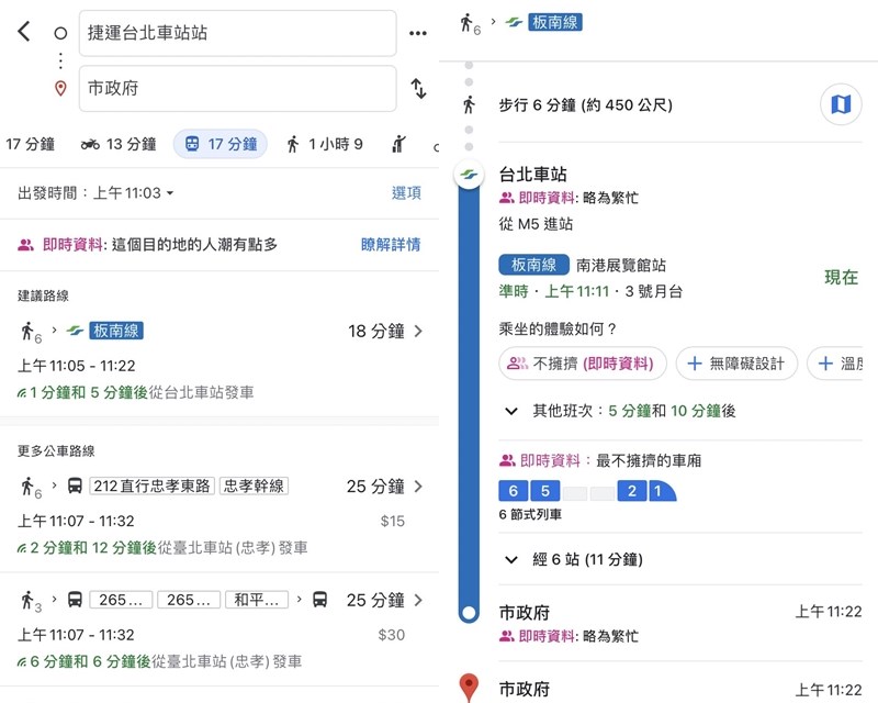 Google地圖17日在台北推出「車廂擁擠程度預測」功能，成為繼雪梨、紐約後，全球第3個推出此服務的城市。（中央社檔案照片）