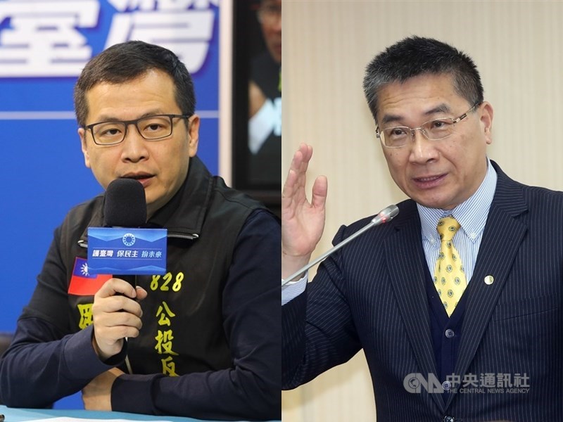 第2場公投意見發表會18日登場,「公投綁大選」案正方代表為台北市議員羅智強(左),反方代表為內政部長徐國勇(右)。(中央社檔案照片)