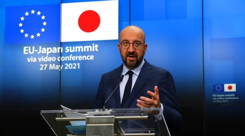 日本首相岸田文雄近期將與歐盟理事會主席米歇爾(圖)舉行會談,討論議題包括加強因應中國、台灣海峽局勢等。圖為5月歐盟日本領袖峰會。(圖取自歐洲議會YouTube頻道網頁youtube.com)