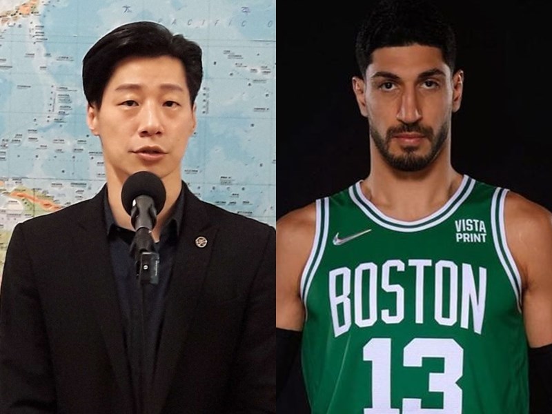 無黨籍立委林昶佐(左)3日與力挺台灣的NBA球星坎特(右)就人權議題進行視訊對談。(左圖為中央社檔案照片,右圖取自instagram.com/enesfreedom)
