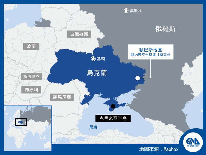 半島電視台27日報導，中國駐歐盟大使傅聰表示，中國可支持烏克蘭的要求，也就是收回1991年所劃定的全部領土，這當中包括克里米亞半島。（中央社製圖）
