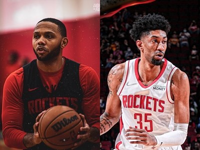 美國職籃NBA休士頓火箭隊上紐奧良鵜鶘,火箭在高登(左)、伍德(右)雙雙攻下23分的情況下,以118比108留下勝利。(圖取自facebook.com/houstonrocket)