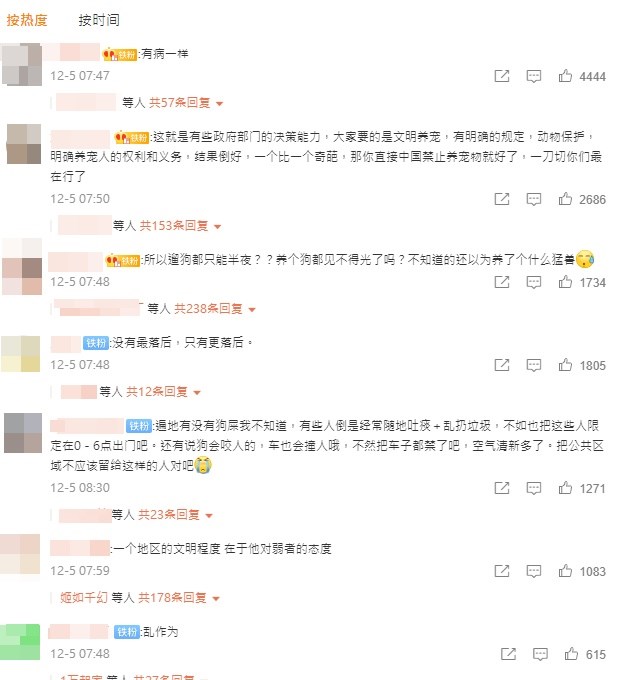 中國雲南昭通限制遛狗時間,引起中國網友爭論。(圖取自微博weibo.com)