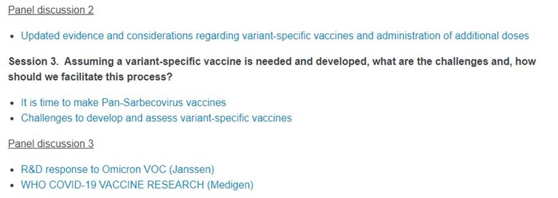 高端受邀參與會議,在世衛組織官方網站呈現的名稱為WHO Covid-19 vaccine research(medigen),中文為「世衛組織Covid-19疫苗研究(高端)」。(圖取自WHO網頁www.who.int)