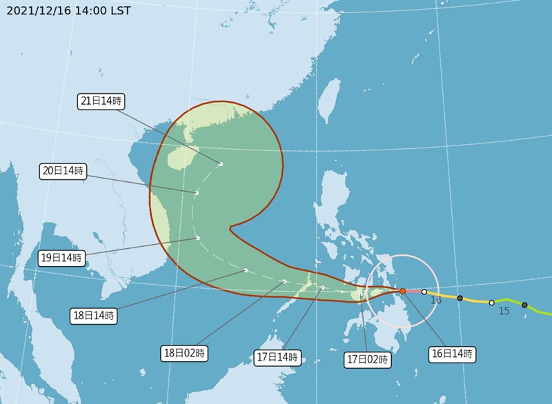 雷伊16日升級成強颱。（圖取自氣象局網頁cwb.gov.tw）