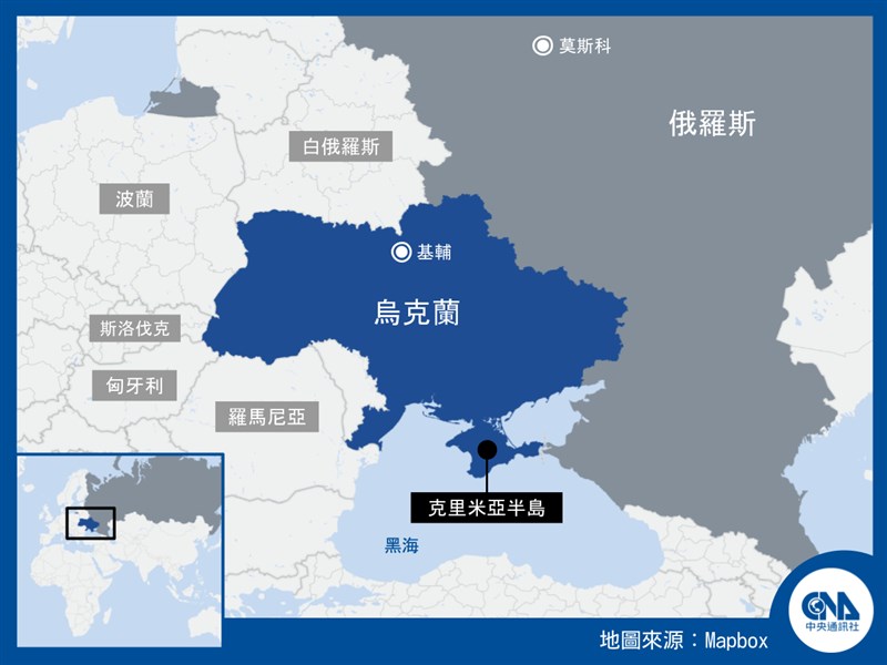 俄羅斯與烏克蘭邊界情勢緊繃。(中央社製圖)