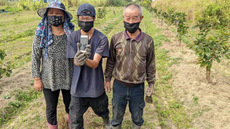 高雄市農業局推動「農產業智慧農業補助」,高雄農民陳攸羽跟父母是燕巢區的芭樂農戶,經由補助導入智慧農業,透過手機即可遠端控制灌溉,省時省力。(高雄市農業局提供)中央社記者蔡孟妤傳真 111年1月24日