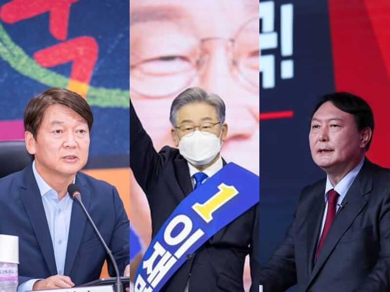 韓國將舉辦總統大選,三位候選人分別為安哲秀(左)、李在明(中)、尹錫悅(右)。(圖取自facebook.com/ahncs111、facebook.com/jaemyunglee1、facebook.com/sukyeol.yoon)