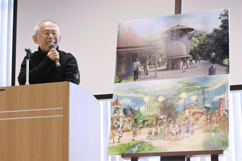 日本共同社報導,其中以知名動畫作品「龍貓」作為造型、高度約5公尺的木製遊具,可能成為園區亮點之一。(共同社)