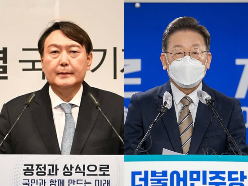 韓國總統大選臨近,執政黨共同民主黨候選人李在明(右)及最大在野黨國民力量黨候選人尹錫悅(左)的本週支持度差距再次縮小至誤差值範圍內。(左圖取自facebook.com/sukyeol.yoon、右圖取自facebook.com/jaemyunglee)
