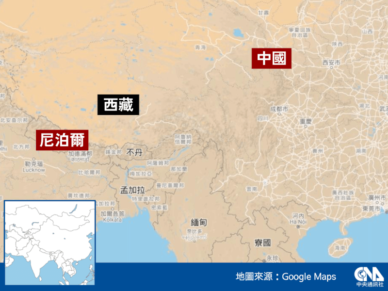 尼泊爾政府在英國廣播公司取得的外流報告中,指控中國越界侵占尼國領土。分析指出,中國可能是憂心印度勢力滲透,或是想切斷藏人外逃路徑。(中央社製圖)