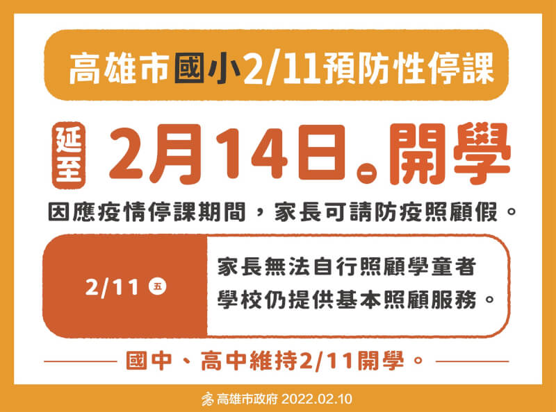 高雄市長陳其邁10日宣布全市國小延至14日開學。（高雄市政府提供）