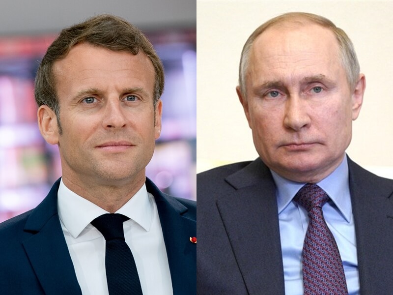 俄羅斯總統蒲亭（右）公開稱法國總統馬克宏（左）為他「最喜歡的對話者」。（左圖取自facebook.com/EmmanuelMacron，右圖取自twitter.com/KremlinRussia_E）
