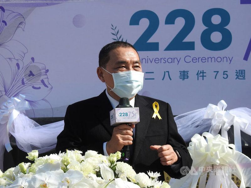 新北市長侯友宜28日主持228事件75週年追思活動時表示,228事件是不能遺忘的歷史,應記取歷史上的錯誤及教訓。中央社記者王鴻國攝 111年2月28日
