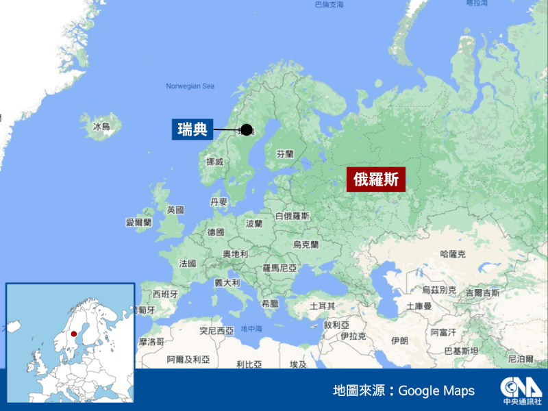 瑞典國防軍2日表示，俄羅斯4架戰機進入瑞典領空。（中央社製圖）