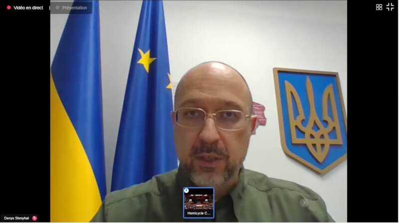 烏克蘭總理什米加爾（圖）14日表示，俄羅斯總統普丁在歐洲中心發動全面戰爭，可能變成第三次世界大戰。（圖取自PACE YouTube頻道網頁youtube.com）