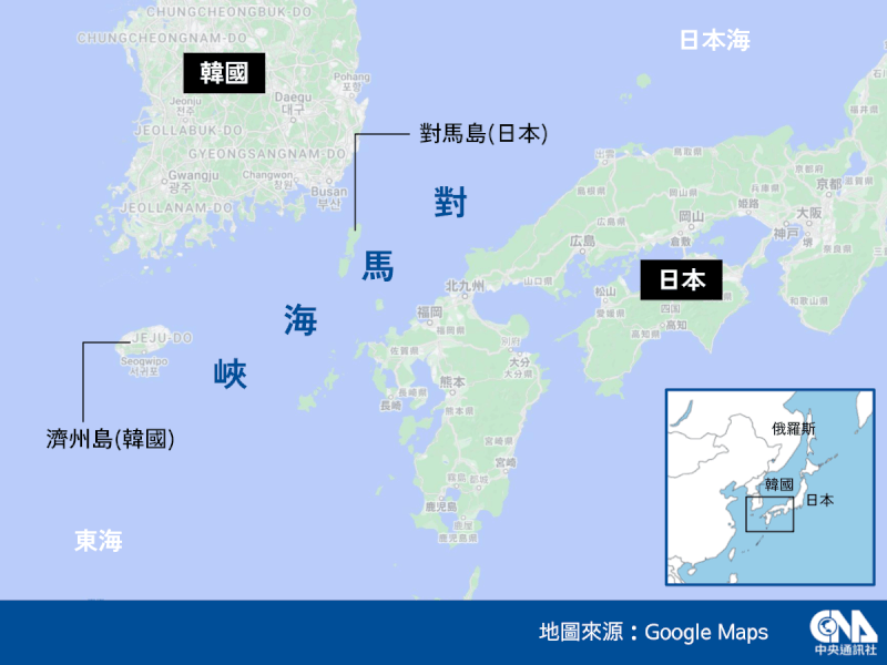 俄羅斯海軍1艘偵察艦29日通過對馬海峽進入東海,該船艦20日也曾往返對馬海峽。(中央社製圖)