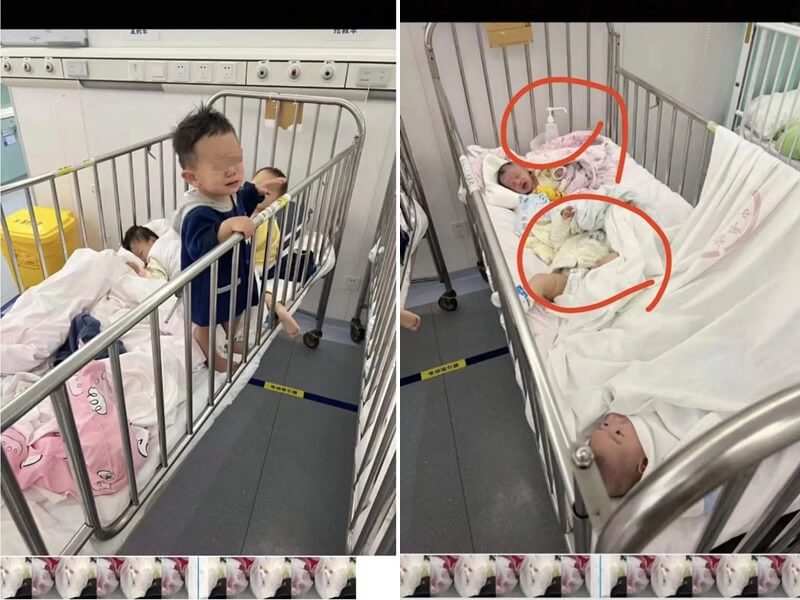 網傳上海被隔離嬰幼兒哭鬧照片引發關注。上海市公共衛生臨床中心2日回應指這是兒科病房內移動過程一些場景,並非「金山嬰幼兒隔離點」。(圖取自「歐茜醫生」微信公眾號weibo.com)