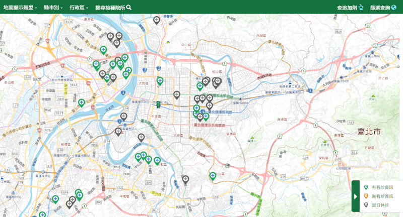 民眾可在「COVID-19疫苗接種院所地圖」查詢提供疫苗施打的醫療院所,進行預約。(圖取自疾管署通網頁antiflu.cdc.gov.tw)