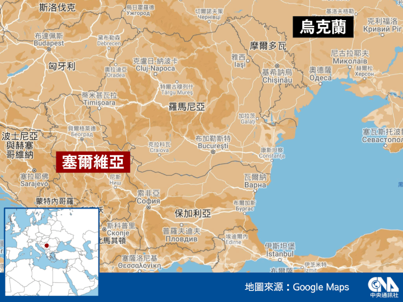 俄羅斯的盟友塞爾維亞位在東南歐,首都是貝爾格勒。(中央社製圖)