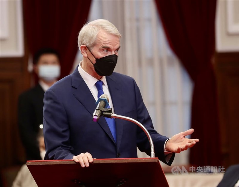 總統蔡英文15日在總統府接見美國聯邦參議員葛瑞姆率領重量級聯邦參眾議員訪團,美國國土安全委員會共和黨首席參議員波特曼(Robert Portman)(圖)致詞。中央社記者張皓安攝 111年4月15日