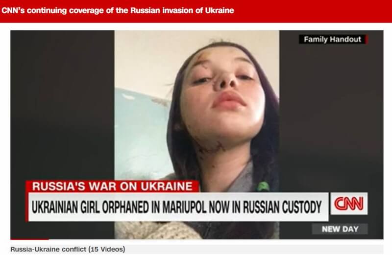 12歲烏克蘭女孩綺拉‧奧貝丁斯基日前試圖逃出馬立波被地雷炸傷，被帶到俄羅斯所支持分離分子控制的頓內茨克地區（Donetsk）一所醫院。（圖取自CNN網頁cnn.com）