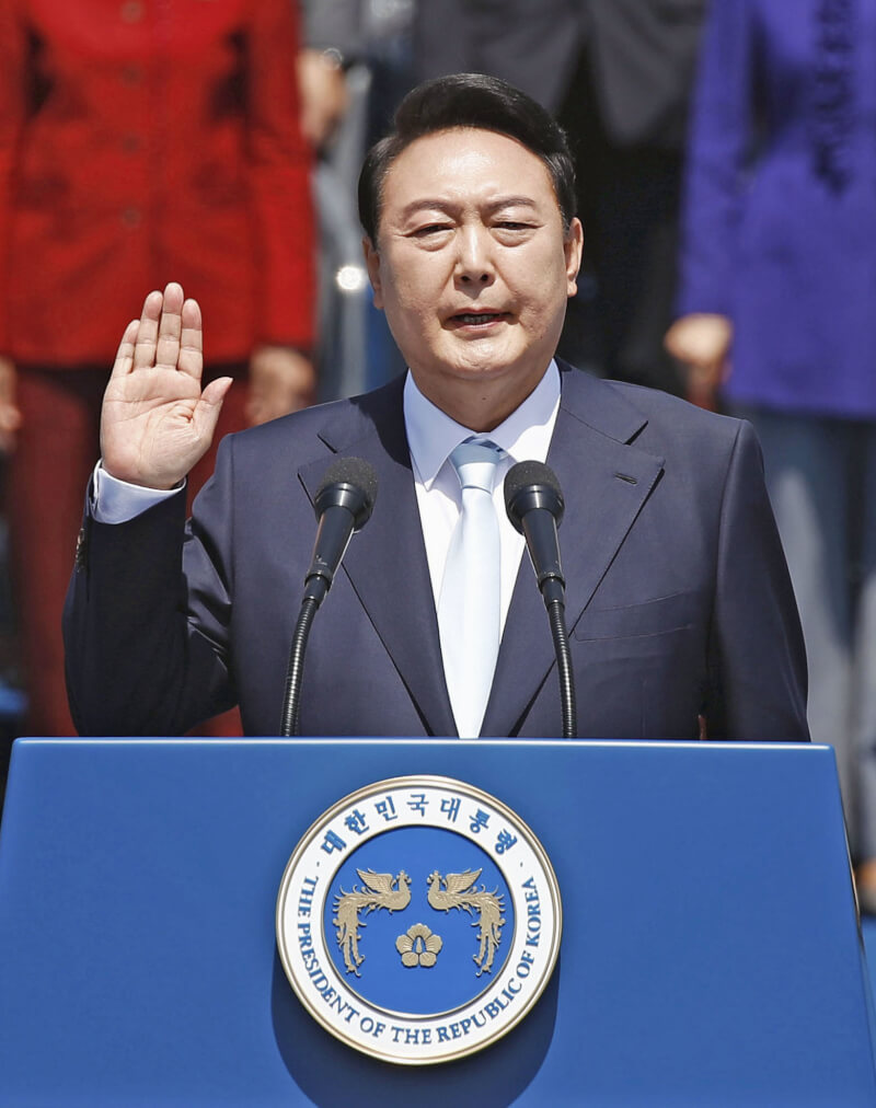 南韓新任總統尹錫悅10日就職。（共同社）