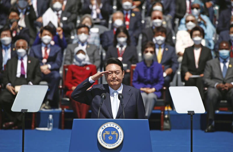 韓國總統尹錫悅10日宣誓就職。（共同社）