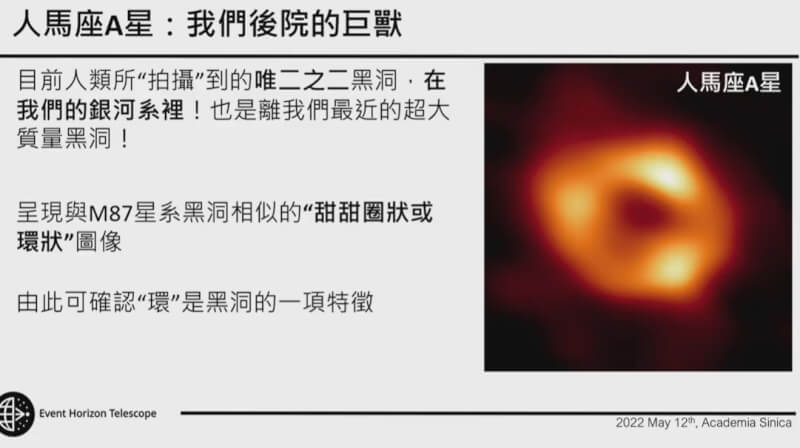 中研院參與的事件視界望遠鏡計畫12日公布人馬座A星黑洞照片。（圖取自中研院YouTube頻道網頁youtube.com）