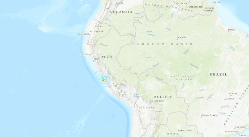 美國地質調查所網站資訊，秘魯中部沿海地區12日發生規模5.4地震，地震深度55.9公里。（圖取自USGS網頁usgs.gov）