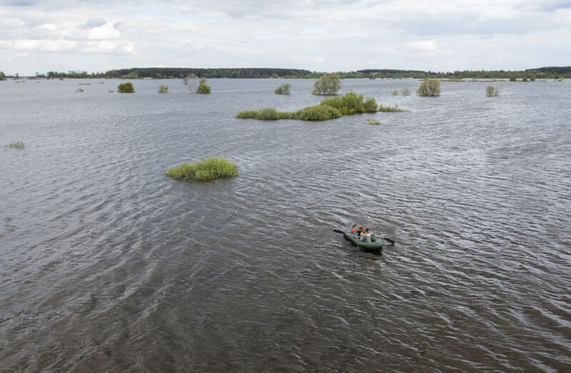 烏克蘭首都基輔北邊一個小村蓄意放水形成沼澤地，淹沒地窖和田野，但阻止了俄羅斯對基輔的攻勢。（路透社）