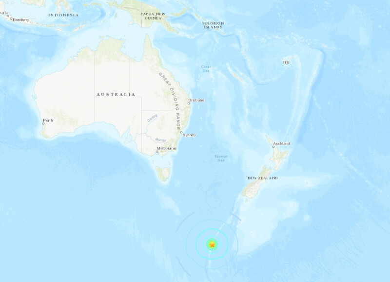 南太平洋的澳洲麥夸利島19日發生規模6.7地震。（圖取自美國地質調查所網頁earthquake.usgs.gov）