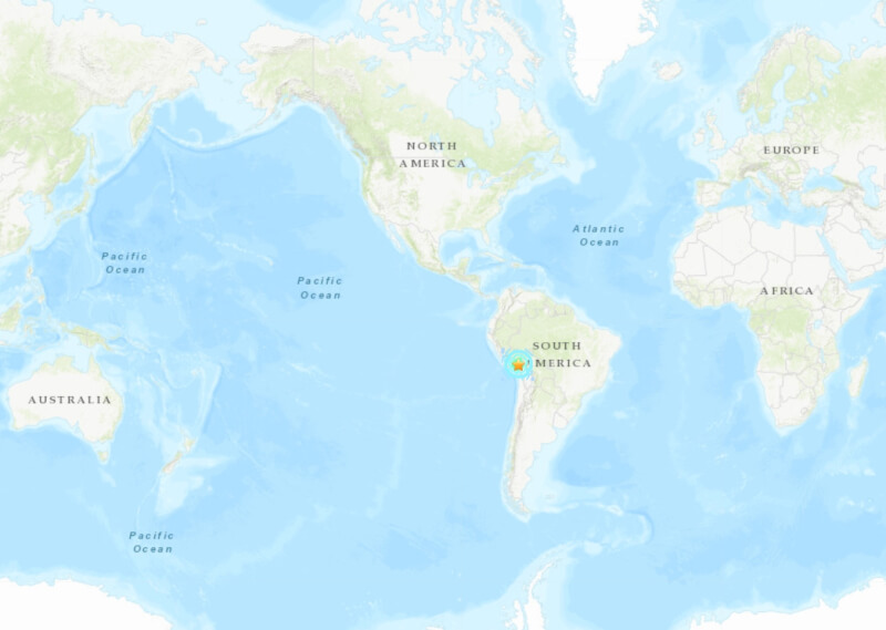 祕魯南部蒂拉帕塔區26日發生規模7.2強震。（圖取自美國地質調查所網頁earthquake.usgs.gov）.