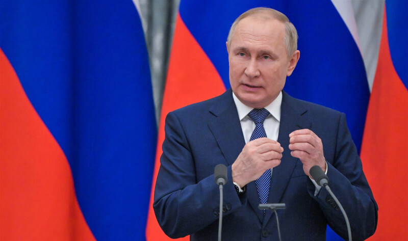 俄羅斯總統蒲亭22日說，俄羅斯「正積極將貿易流通和對外經濟聯繫，轉向可靠的國際夥伴，尤其是金磚五國」。（圖取自twitter.com/kremlinrussia_e）