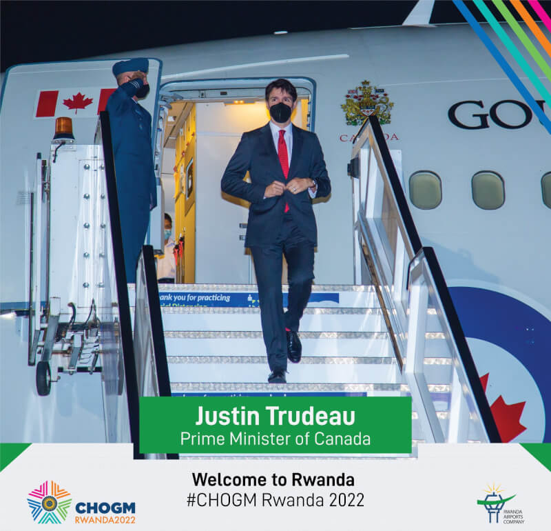 加拿大總理杜魯道（前）宣布，將在盧安達開設大使館。（圖取自twitter.com/RwandaAirports）