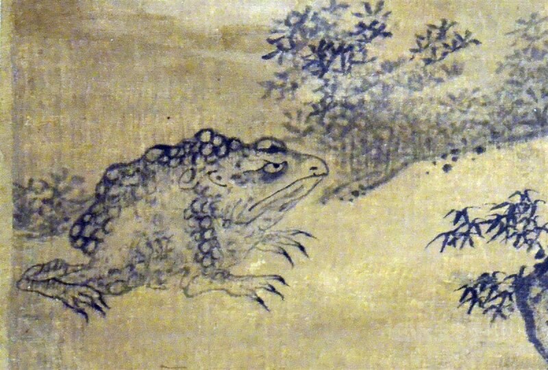 故宮南院展出「明人畫劉海蟾圖」,展期至9月4日。劉海戲蟾影響流傳至今,一般人喜歡在家中或公司放置劉海蟾圖中的「三足金蟾」,表達人們祈財求吉之意。(翻攝畫面)中央社記者蔡智明傳真 111年6月29日