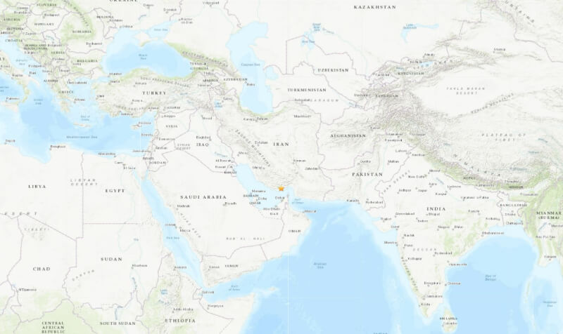 伊朗南部2日凌晨發生規模6.1地震，造成至少3人死亡、8人受傷。（圖取自美國地質調查所網頁earthquake.usgs.gov）