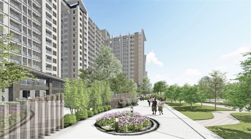 高雄市政府主辦的岡山大鵬九村社會住宅統包工程,歷經多次流標後,6日完成廠商評選作業,預計4年後完工。圖為岡山社宅模擬圖。(高雄市都發局提供)中央社記者蔡孟妤傳真 111年7月7日