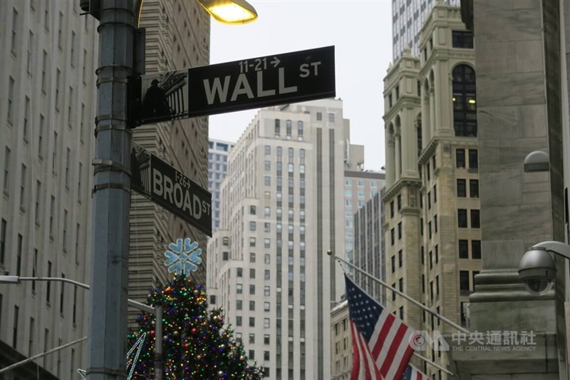 圖為美國華爾街路標。（中央社檔案照片）