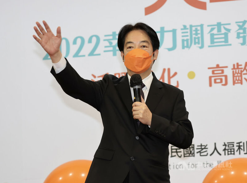 副總統賴清德(圖)21日在台北出席「黃金世代-2022幸福力調查發布記者會」表示,政府因應高齡化社會問題,從總統蔡英文上任以來,相關預算也提高到新台幣600億。中央社記者張皓安攝 111年7月21日