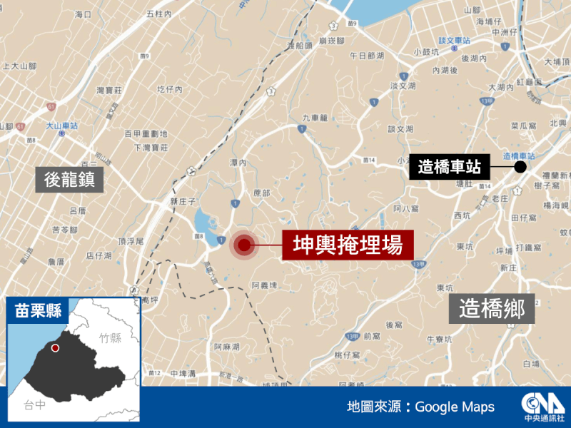 坤輿掩埋場所在位置。(中央社製圖)