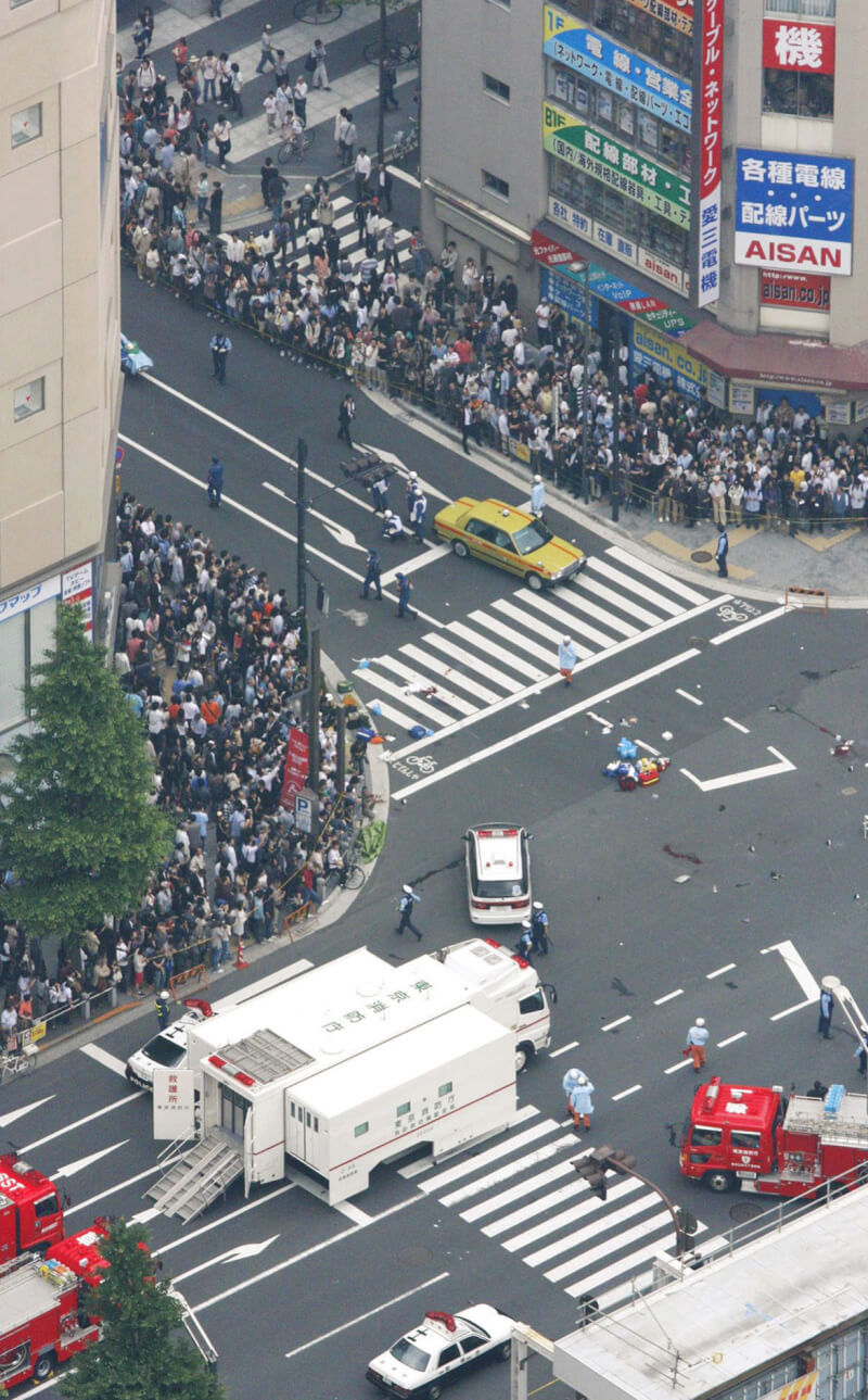日本男子加藤智大2008年6月在東京秋葉原持刀殺害7人，被判處死刑，2022年7月26日已被處決。圖為事發現場。（共同社）