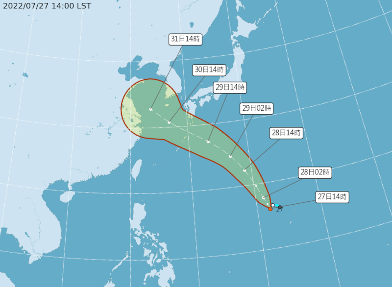 颱風桑達最快27日晚間生成，未來估朝東海移動，對台灣無直接影響。（圖取自中央氣象局網頁cwb.gov.tw）