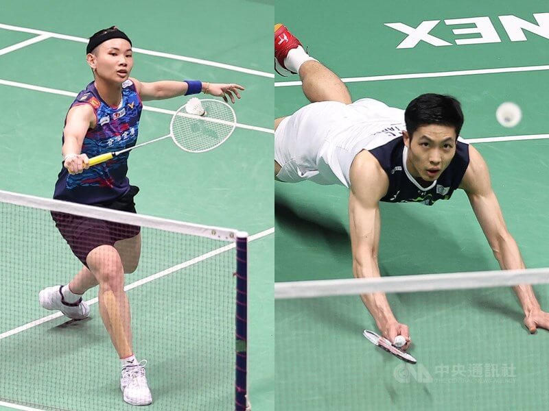 戴資穎(左)、周天成(右)24日分別在2022台北羽球公開賽拿下女單、男單冠軍。中央社記者張新偉攝 111年7月24日