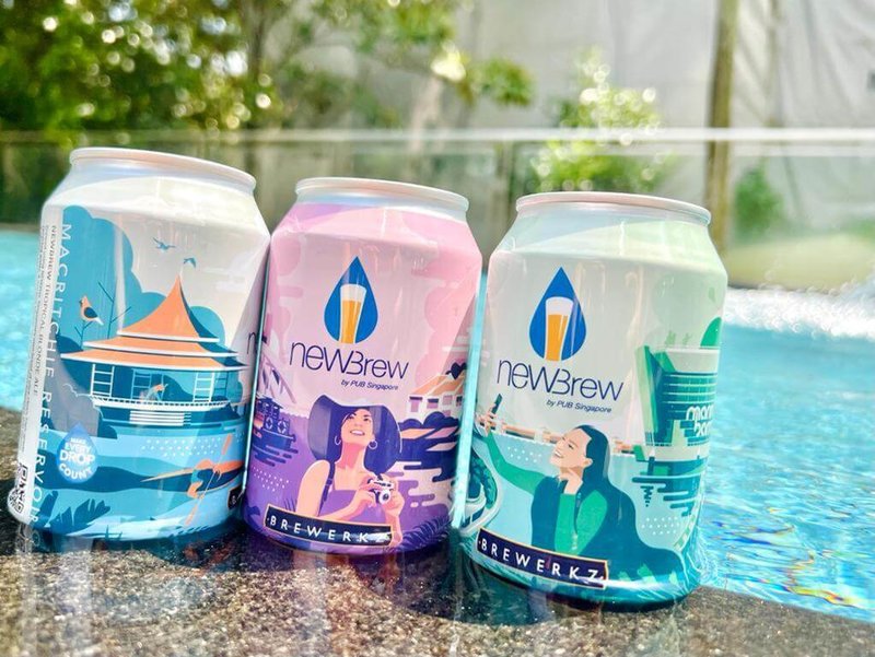 新加坡今年再度推出由「新生水」釀製而成的NEWBrew啤酒，3種不同顏色的外包裝分別以濱海堤壩、麥里芝蓄水池公園及新加坡河為主題。（阿媛提供）中央社記者侯姿瑩新加坡傳真 111年7月31日
