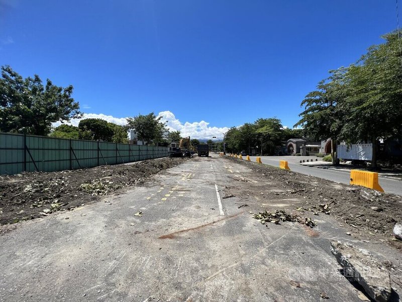 台東縣政府進行台東市四維路工程,將20餘棵菩提大樹移植,縣府表示,因根系破壞道路及人行道鋪面,將改種其他樹種。中央社記者盧太城台東攝 111年8月4日